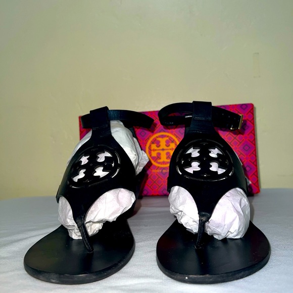 Tory burch Zoey Women’s 9.5 Black Leather Ankle Strap Wedge Sandals - Picture 4 of 10